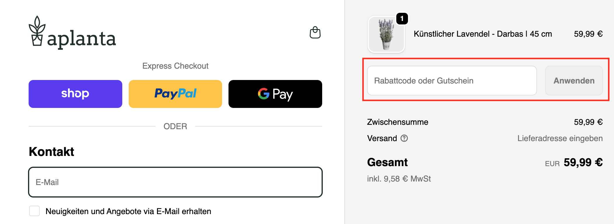 Rabattcode einlösen
