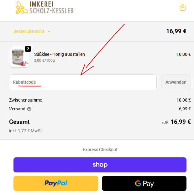 Rabattcode einlösen